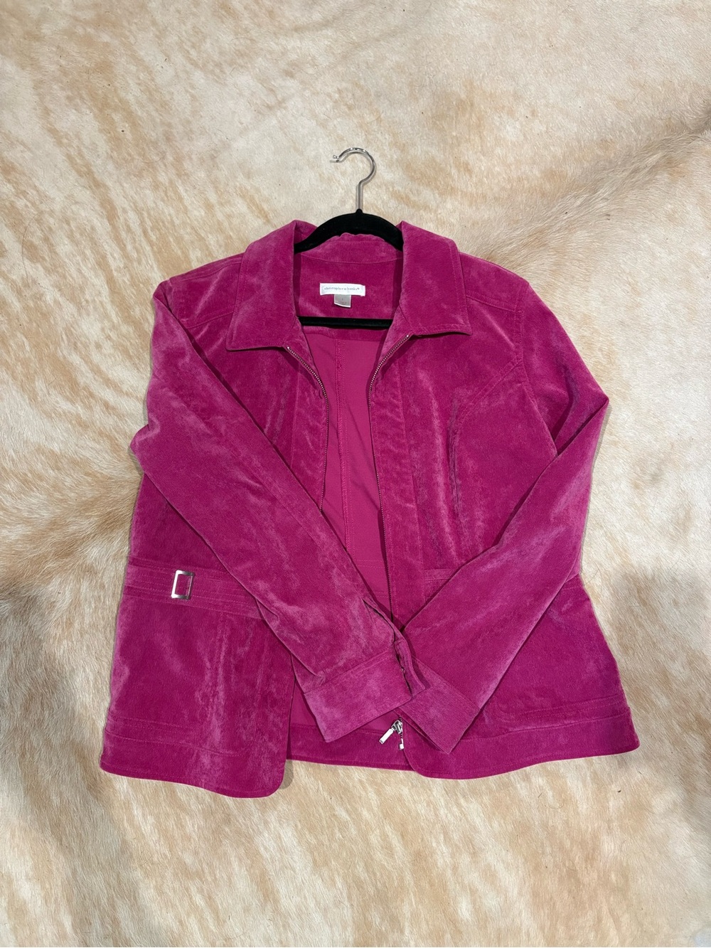 Christopher & Banks Fuchsia Suede Zip-Front Jacket